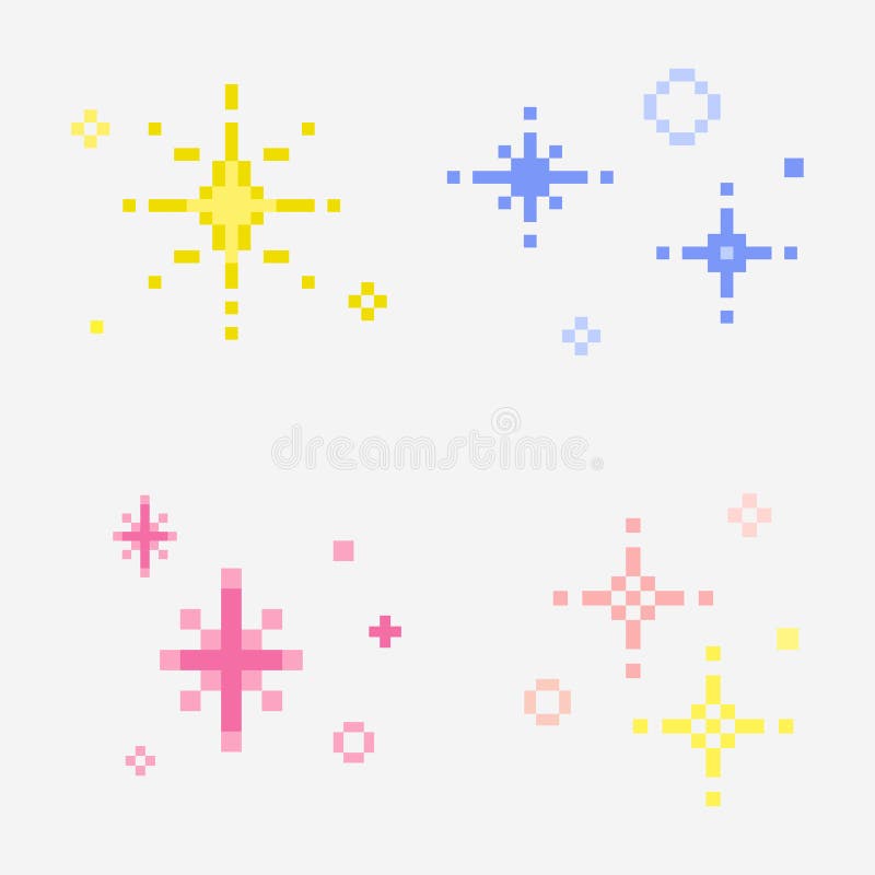 Sparkling Pixel Set Vector Bright Yellow Sparkle Star, Stars, Glitter