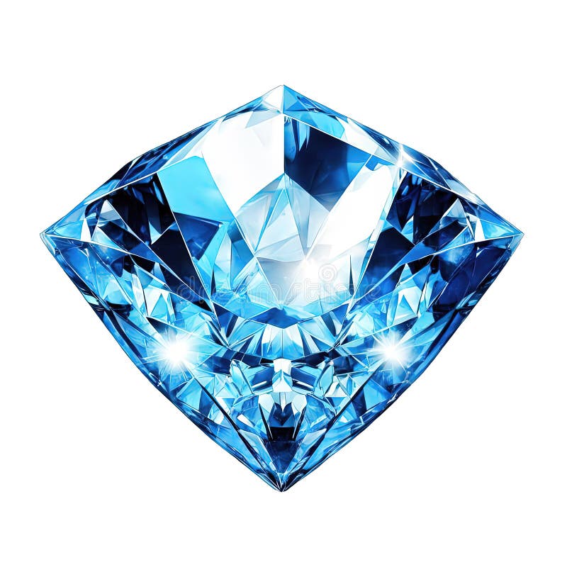 Sparkling Blue Diamond on a White Background Isolated Stock