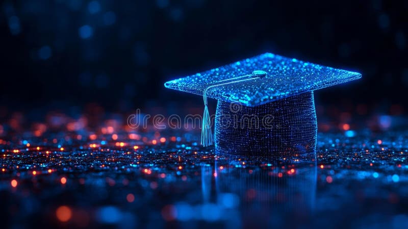 Sparkling Blue Digital Graduation Cap vector illustration