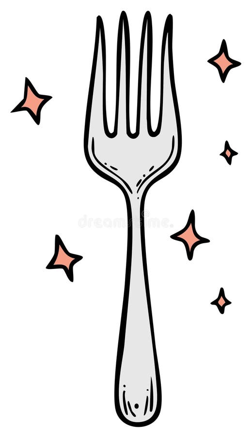 Sparkling Clean Fork Hand Drawn Illustration with Playful Stars vector illustration