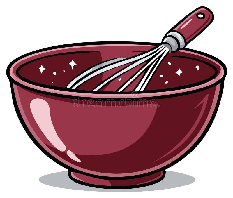 Sparkling Clean Red Mixing Bowl with Wire Whisk Cartoon Vector Illustration vector illustration