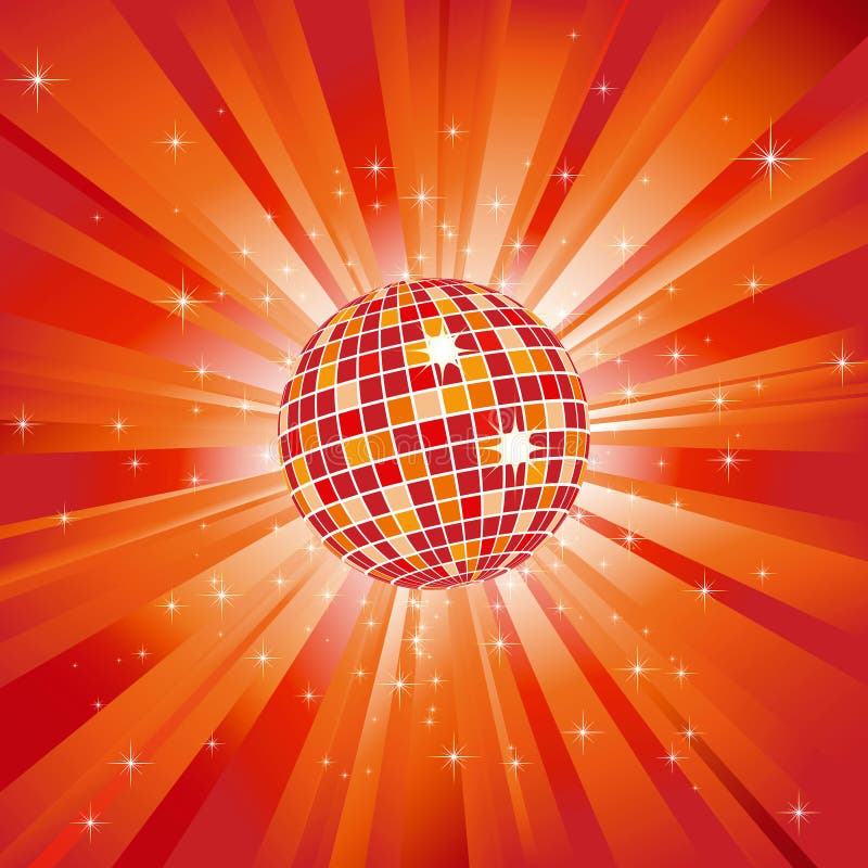 Sparkling Disco Ball on Blue Light Burst Stock Illustration