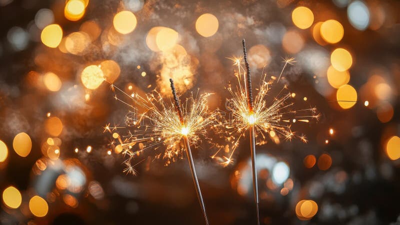 Sparkling fireworks against blurry lights backdrop creating festive holiday atmosphere stock illustration
