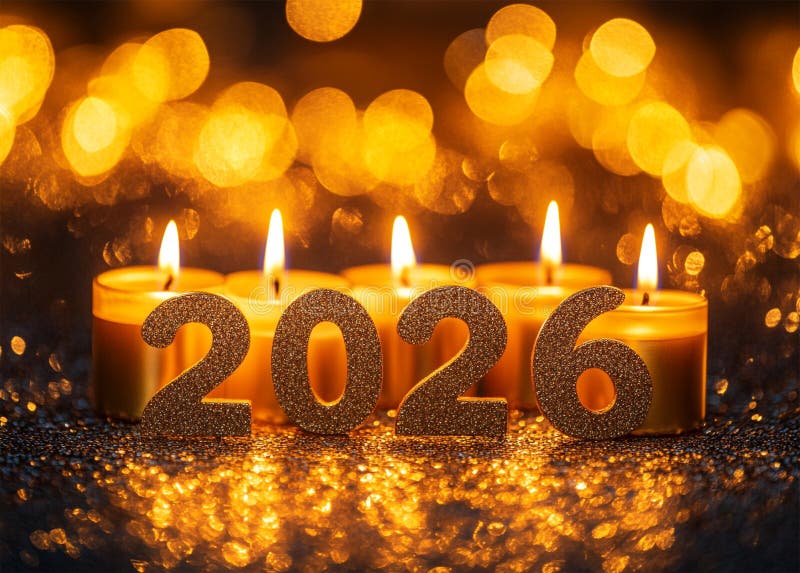 Sparkling Fireworks and candle light and Merry Christmas Light Up the Festive Winter Night of Happy New Year 2026 royalty free illustration