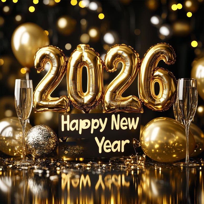 Sparkling Fireworks and Champagne with golden ball Celebrate the Festive Arrival of Happy New Year 2026 in Style royalty free illustration