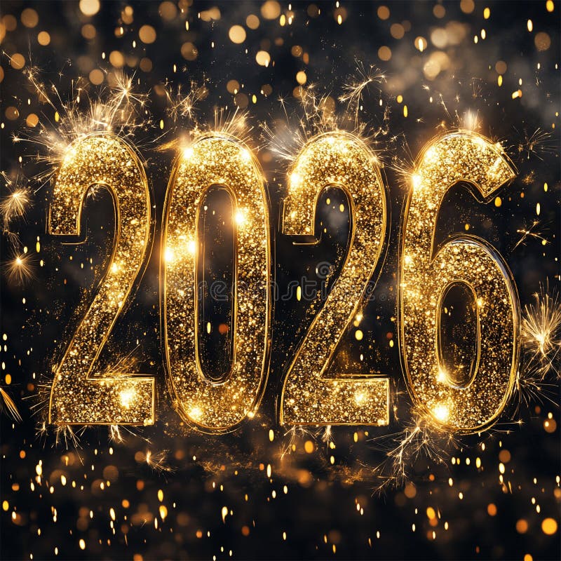 Sparkling Fireworks and Decorative Flame in Festive Happy New Year 2026 Greeting Celebration stock illustration