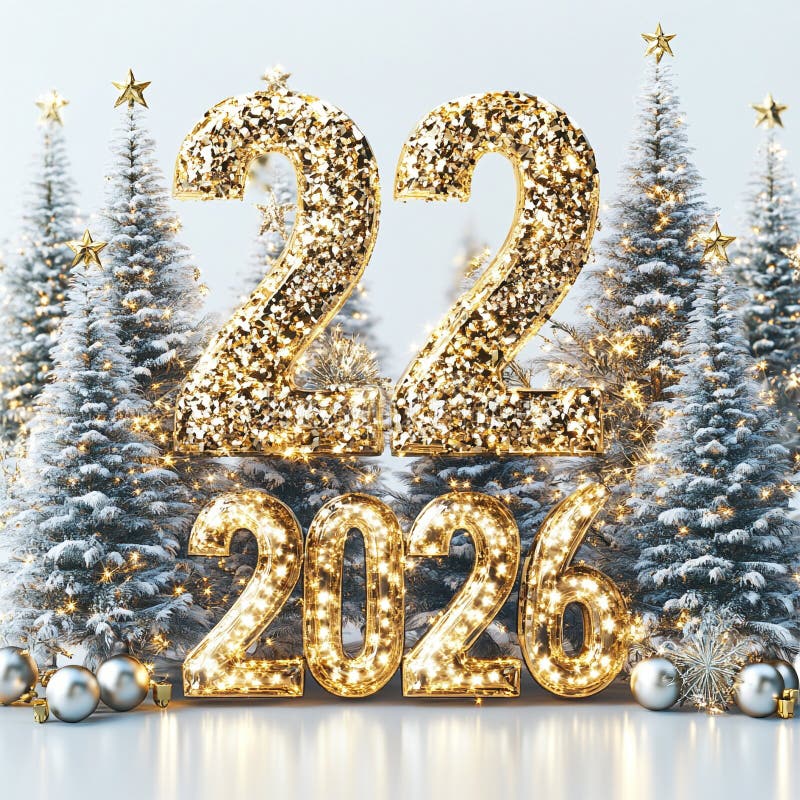 Sparkling Fireworks and Festive Merry Christmas Shine Bright in the Sky for Happy New Year 2026 royalty free illustration
