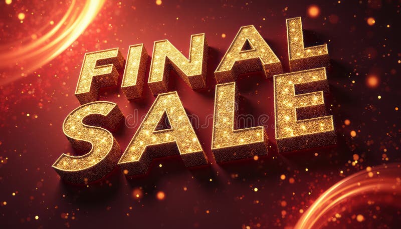 Sparkling golden text announcing FINAL SALE against a vibrant red background stock image