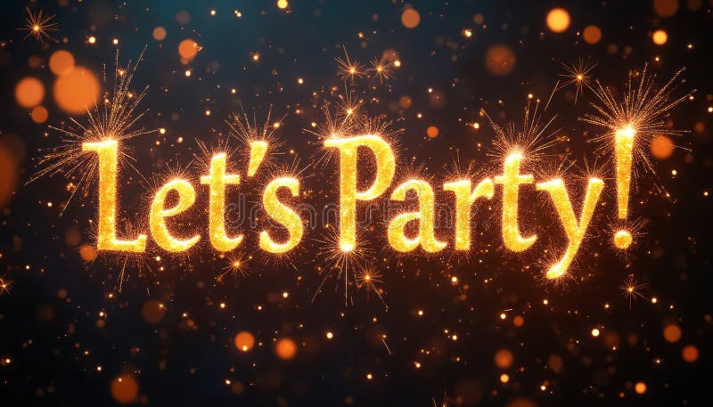 Sparkling Lets Party text with festive background royalty free stock image