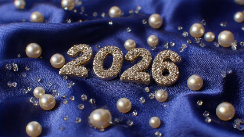 Sparkling 2026 Numerals On Luxurious Blue Satin With Pearls And Sparkling Numerals Luxurious Blue Satin Pearls Diamonds 386806386 