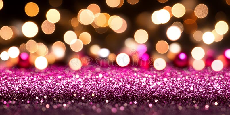 Sparkling Pink Glitter Festive Background with Golden Bokeh Lights vector illustration
