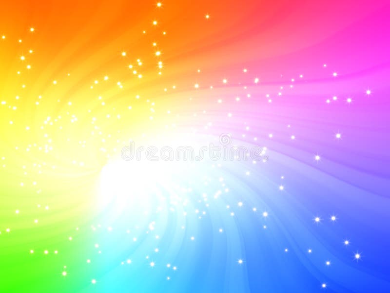 Un abstract scintillante arcobaleno di colori light burst con le stelle di sfondo.