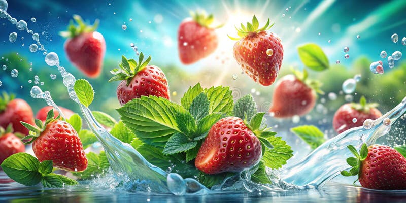 Sparkling Strawberry Mint Splash A Vibrant and Refreshing Summer Beverage Perfect for a Healthy Diet stock illustration