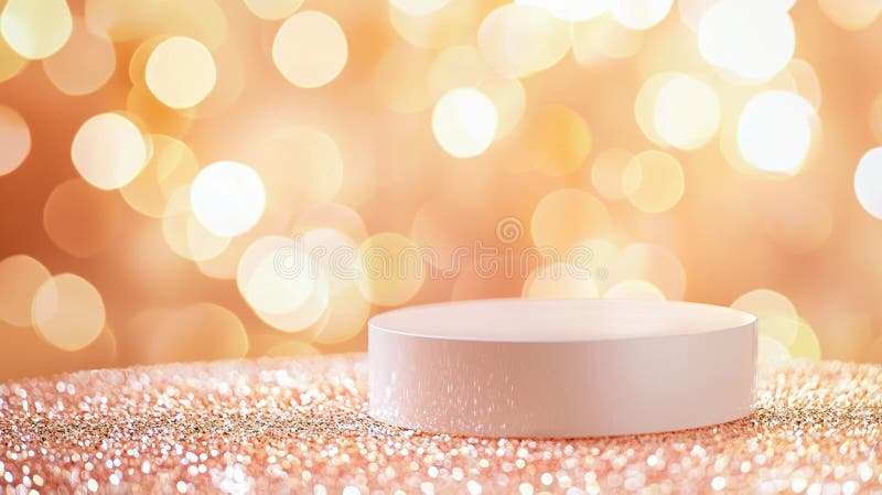 Sparkling white podium 3d resting aesthetic pink glitter on surrounded by soft blue and pink blurred lighting effects royalty free stock photography