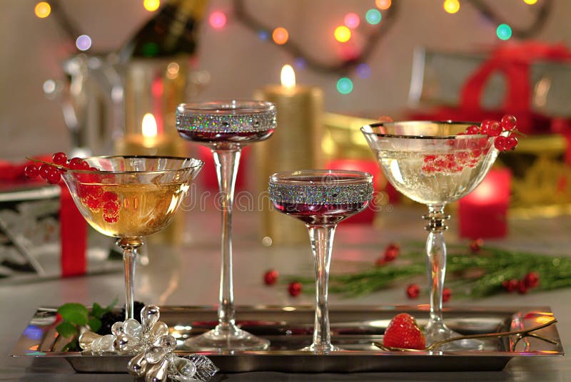 Assorted glasses for sparkling wine.Christmas and New Years eve decoration. Assorted glasses for sparkling wine.Christmas and New Years eve decoration.