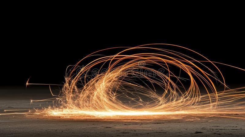 Sparks fly actively in a circular pattern, illuminating the darkness with their bright and captivating display of energy royalty free stock images