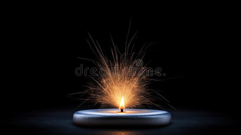 Sparks fly actively in a circular pattern, illuminating the darkness with their bright and captivating display of energy stock illustration