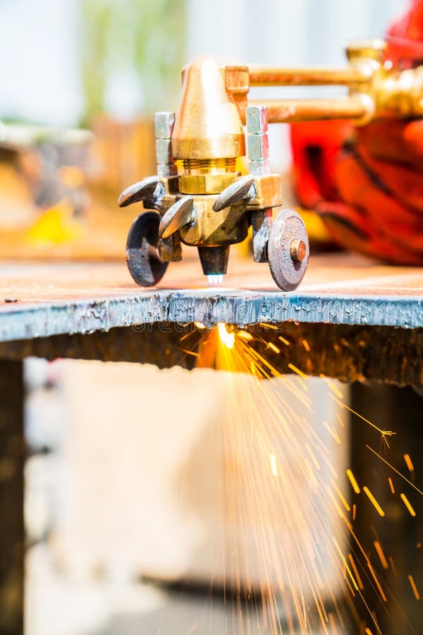 Closeup Cutting Plate Steel with Arc Welder. Stock Image Image of