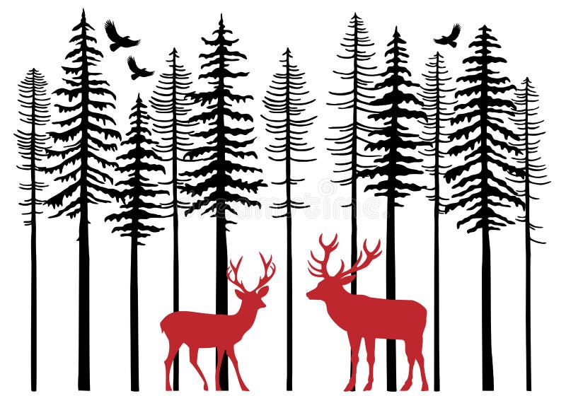Sparrenbos met rendier, vector vector illustratie Sparrenbos met rendier, vector vector illustratie