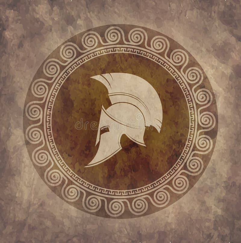 Spartaanse helm een pictogram op oud document in stijl grunge stock illustratie Spartaanse helm een pictogram op oud document in stijl grunge stock illustratie