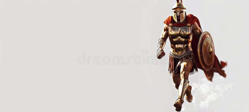 A Spartan warrior in full armor runs into battle, shield raised and ready to fight. created by generative artificial intelligence. Shield artificial intelligence stock images, royalty-free photos and pictures