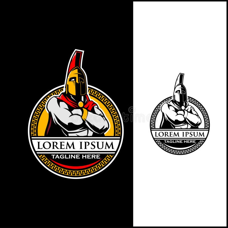 Spartanische oder Vektor-Logoschablone des Trojan Krieger farbige stock abbildung