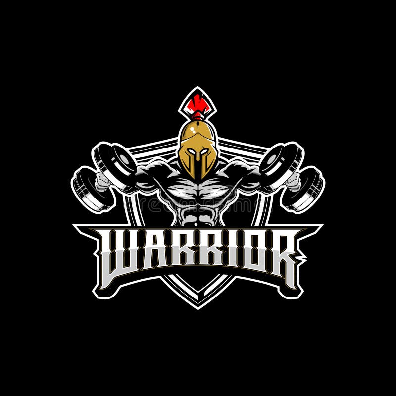 Spartanisches Bodybuilding des erstaunlichen und einzigartigen Kriegers mit Dummkopfvektorausweis-Logoschablone lizenzfreie abbildung Spartanisches Bodybuilding des erstaunlichen und einzigartigen Kriegers mit Dummkopfvektorausweis-Logoschablone lizenzfreie abbildung