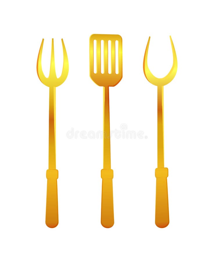 Spatel en Vork Gouden Hulpmiddelen Vectorillustratie stock illustratie Spatel en Vork Gouden Hulpmiddelen Vectorillustratie stock illustratie