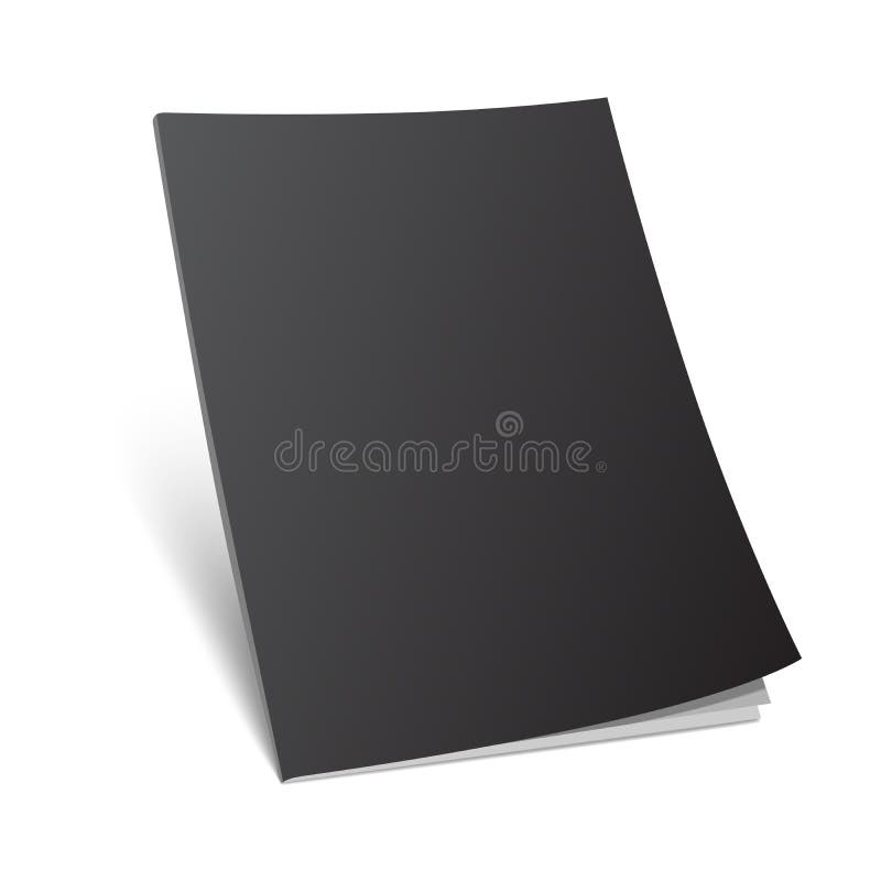 Blank black magazine cover on white. Standing 3d vector illustration with curled corner. Blank black magazine cover on white. Standing 3d vector illustration with curled corner.