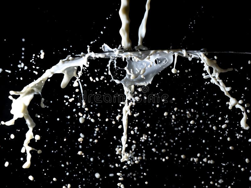 Spatten van witte melk geïsoleerd op een zwarte achtergrond royalty-vrije stock foto's