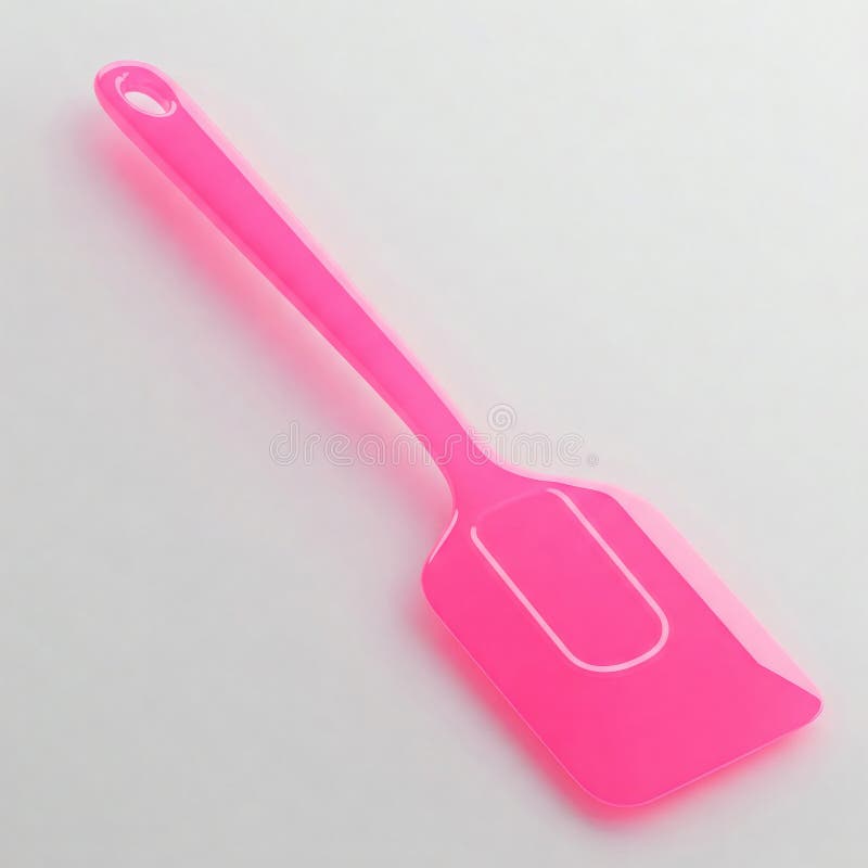 Spatulă de bucătărie din plastic roz pe fundal alb redare 3D. stock illustration