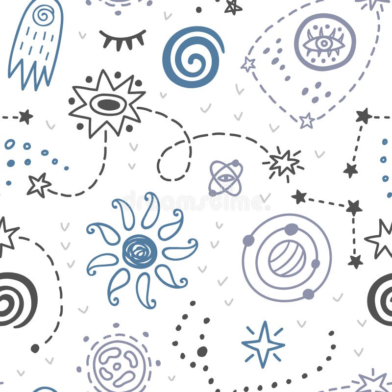 Spazi il modello senza cuciture puerile della galassia con le stelle, elementi cosmici illustrazione vettoriale Spazi il modello senza cuciture puerile della galassia con le stelle, elementi cosmici illustrazione vettoriale