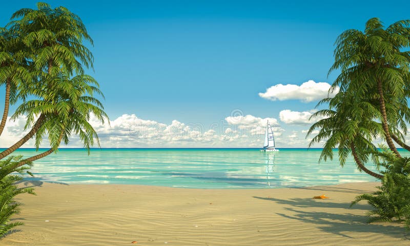 Spazio caribean idilliaco della copia di vista della spiaggia