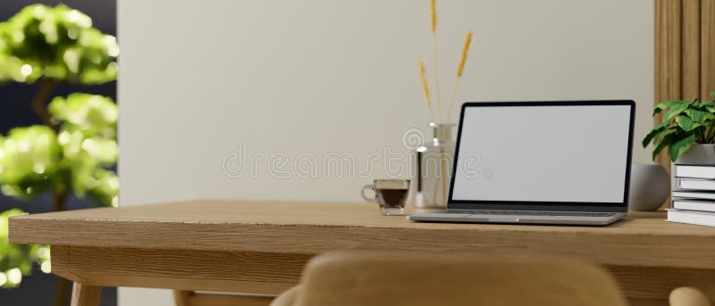 Spazio di lavoro estremamente confortevole con blocco portatile aperto su tavoletta di legno illustrazione vettoriale