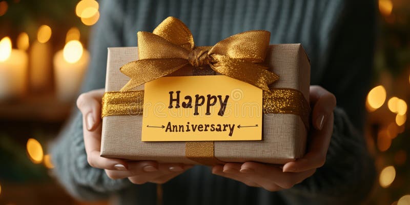 Spazio di lavoro minimalista con un regalo abbellito per festeggiare l'anniversario illustrazione vettoriale