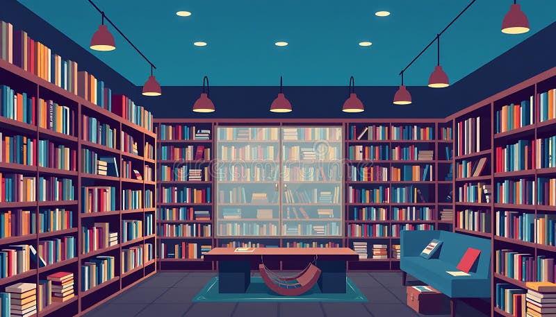 Spazio di lettura interno e atmosfera letteraria La scena dell'Asilo Generativa illustrazione vettoriale