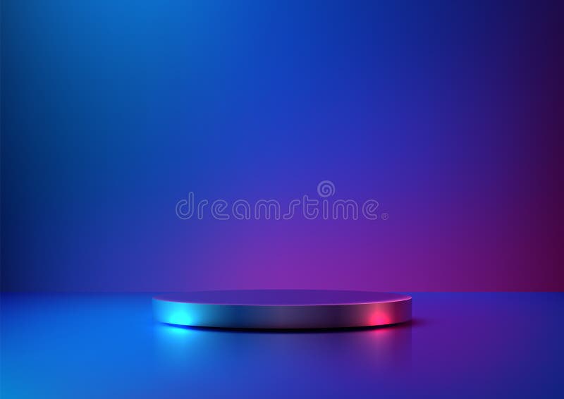 Spazio neonato futuristico con brillante piattaforma circolare giallo rosa chiaro tecnologia moderna design astratto illustrazione di stock