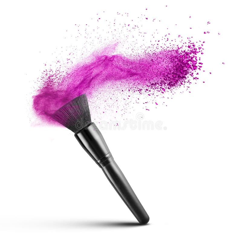 Spazzola di trucco con polvere rosa isolata immagini stock Spazzola di trucco con polvere rosa isolata immagini stock