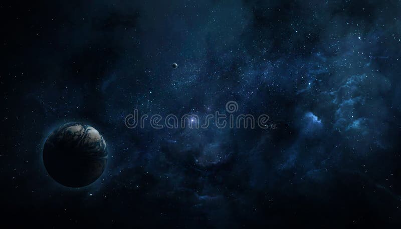Spațiu abstract ilustrare 3d imagine planetă întunecată în spațiu și strălucirea stelelor în nebuloasă vector illustration