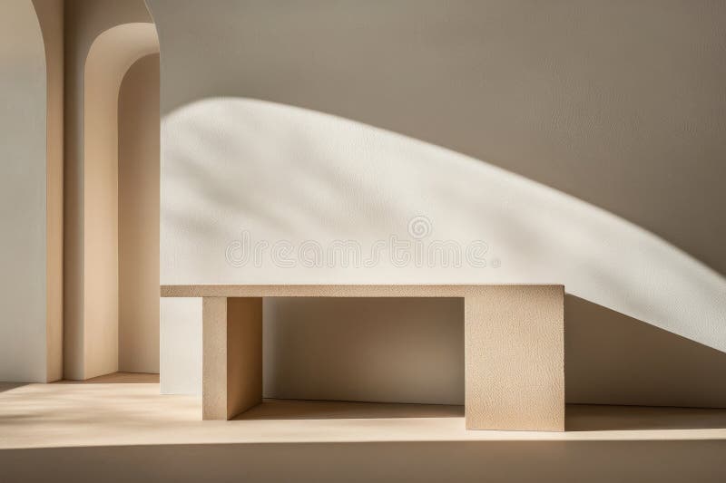 Spațiu de afișare minimalist Studio cu structuri moderne de masă și geometrice în culori neutre stock illustration