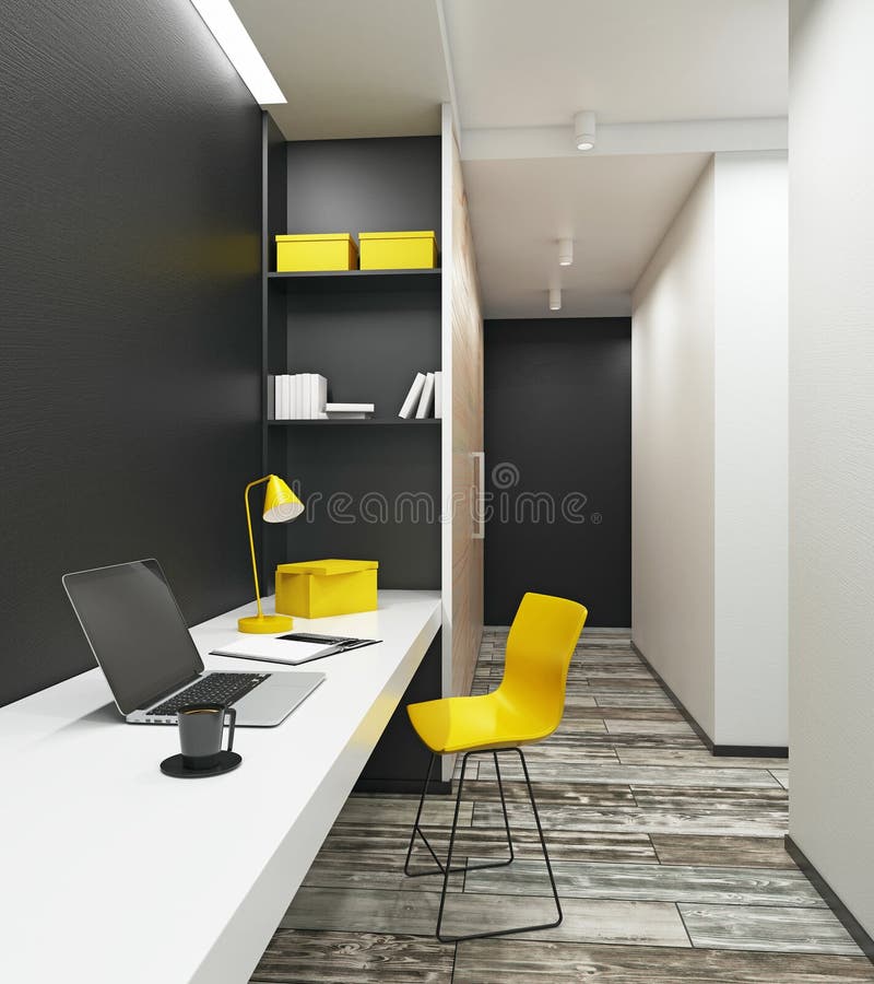 Spațiu de lucru cu laptop gol în interior modern stock illustration