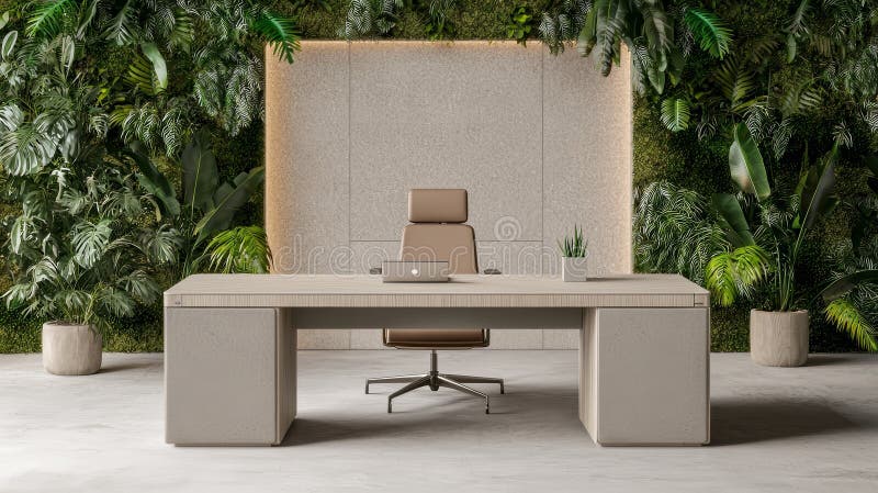 Spațiu de lucru modern pentru birou, cu verdeață liniștită stock image