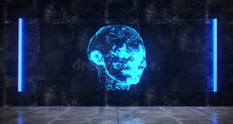 Spațiu de știință futurist cu hologramă de sticlă luminoasă albastră cu lumină albastră și cu royalty free illustration