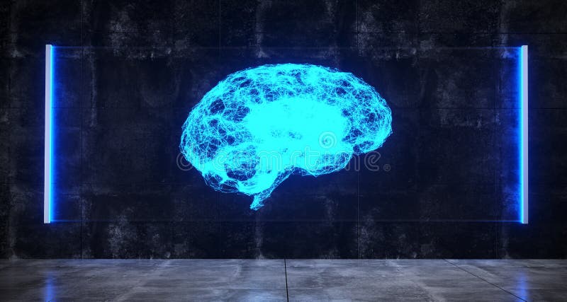 Spațiu de știință futurist cu hologramă de sticlă luminoasă albastră cu lumină albastră și cu royalty free illustration