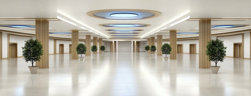 Spațiul birourilor spațioase evidențiază decorarea industrială a ferestrelor mari și a verdeții, creând un spațiu de lucru străluc stock photography