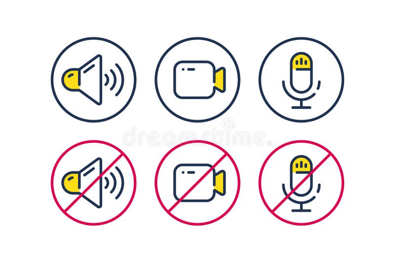 Speaker, mic and video camera line icons. Video conference, webinar and podcast icon. Vector vector illustration