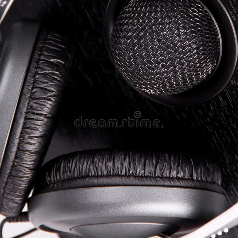 Headphones, Microphone And Notebook On Piano Stock Photo Image of