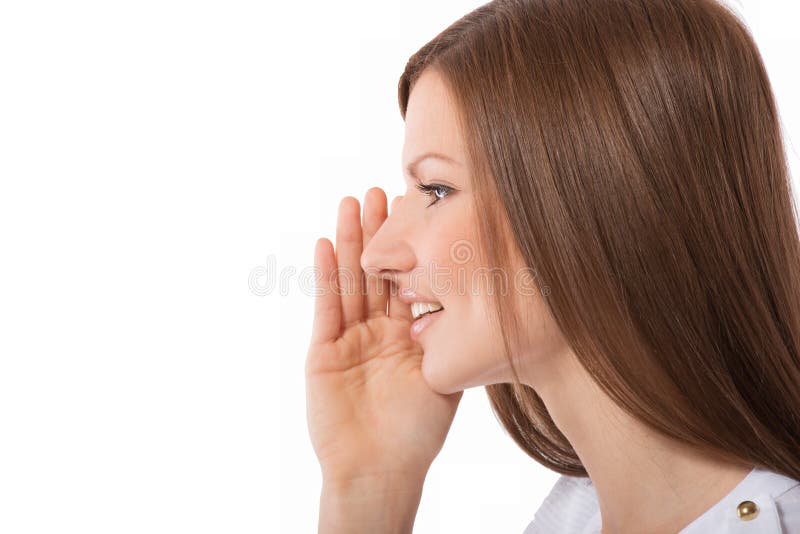 Retrato discurso mujer joven, en blanco.