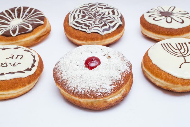 Special Different types of donuts Hanukkah stock photo