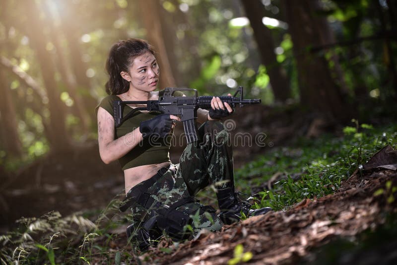Special Force with the Gun in the Jungle Stock Photo Image of